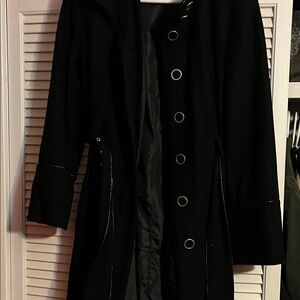 Jones New York Black Trench Coat with Silver Accents